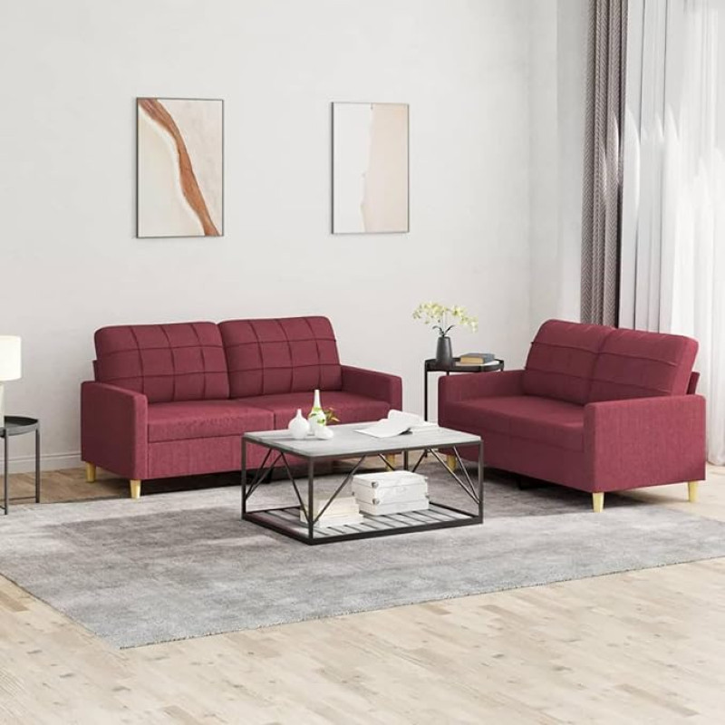 CIADAZ 3201280 2-Piece Sofa Set with Cushion Wine Red Fabric, Sofa with Relaxation Function, Couch Set, Living Room Sofa, Couch, Sofa Set