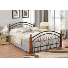 7 Star Ps102 Metal Frame Bed with Metal Base and Solid Wooden Legs in Oak and White (Walnut Black, Small Double (4ft))