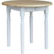 k koma Round Pine Table Dining Table Wood Kitchen Table White Drawer Country House Style Painted Pine (60 cm)