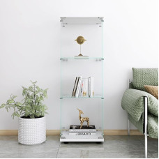 jeerbly Glass Display Cabinet, Standing Display Cabinet, Glass Display Cabinet, Single Door Display Cabinets for Living Room, Bedroom, Office, Standing Glass Shelf, Single Door Tempered Glass Display