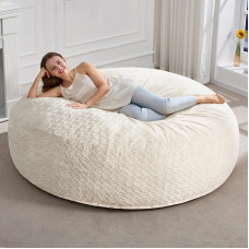 Hobestluk Bean Bag for Adults, Large Bean Bag with Chevron Plush Fur Cover, Large Bean Bag for Living Room, Bedroom, Dorm, Office (White, 1.8 m)