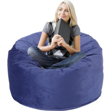 90cm Bean Bag Chair, Memory Foam Filled Removable Cover, Bean Bag Chairs for Adults Teens, Round Sofa Chair for Living Room, Bedroom and Playroom, Blue