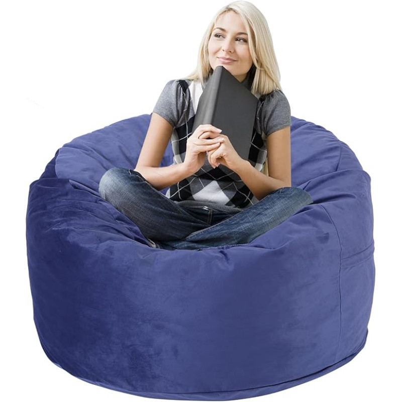 90cm Bean Bag Chair, Memory Foam Filled Removable Cover, Bean Bag Chairs for Adults Teens, Round Sofa Chair for Living Room, Bedroom and Playroom, Blue