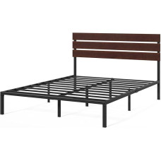 Zinus Figari Bed 140 x 200 cm - Height 31 cm with Under Bed Storage - Sustainable Bamboo and Metal Platform Bed Frame with Slatted Headboard - Brown and Black