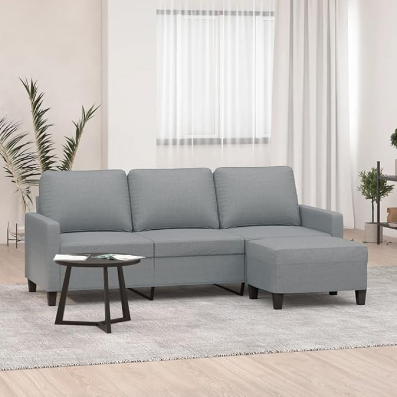 LAPOOH 3201037 3-Seater Sofa with Stool, Light Grey, 180 cm Fabric, Sofas & Couches, Sofa Living Room, Sofa for Teenager's Room, Relax Sofa, Sofa for Bedroom, Upholstered Sofa