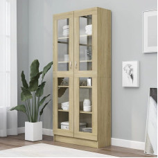 Gecheer Display Cabinet Glass Display Cabinet Book Cabinet Filing Cabinet Office Cabinet Display Cabinet Bookcase Standing Display Cabinet for Living Room Office Dining Room Sonoma Oak 82.5 x 30.5 x