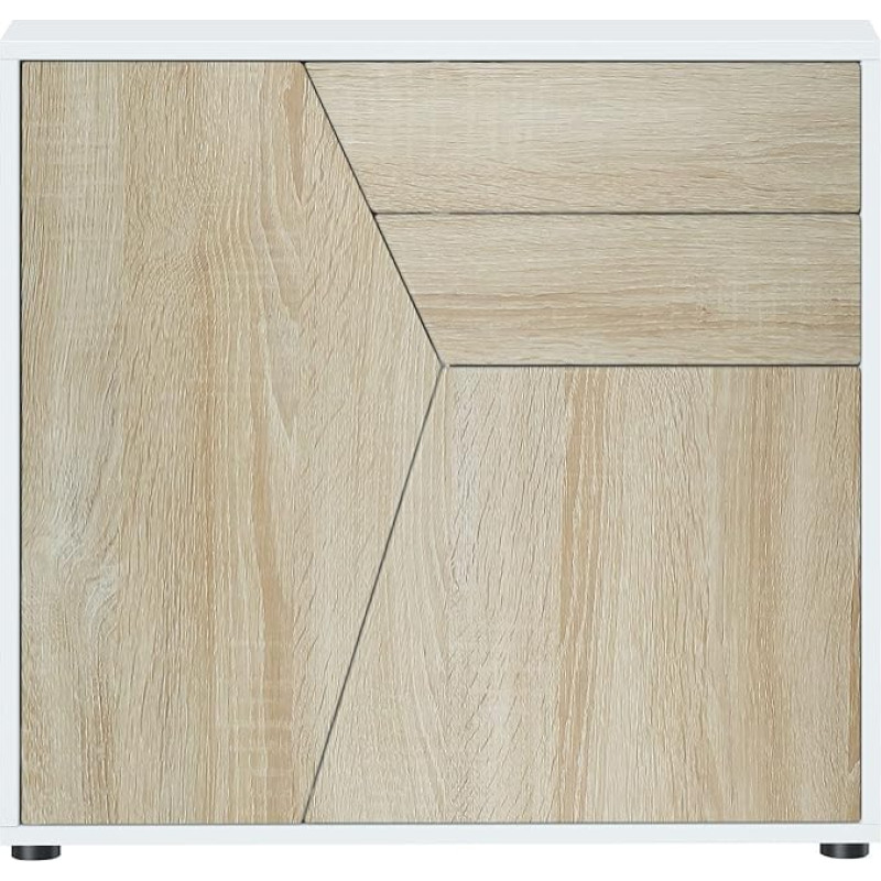 Vladon Benny Sideboard, Made in Germany, Chest of Drawers with 2 Doors and 2 Drawers, Matte White / Rough Sawn Oak (79 x 74 x 36 cm)