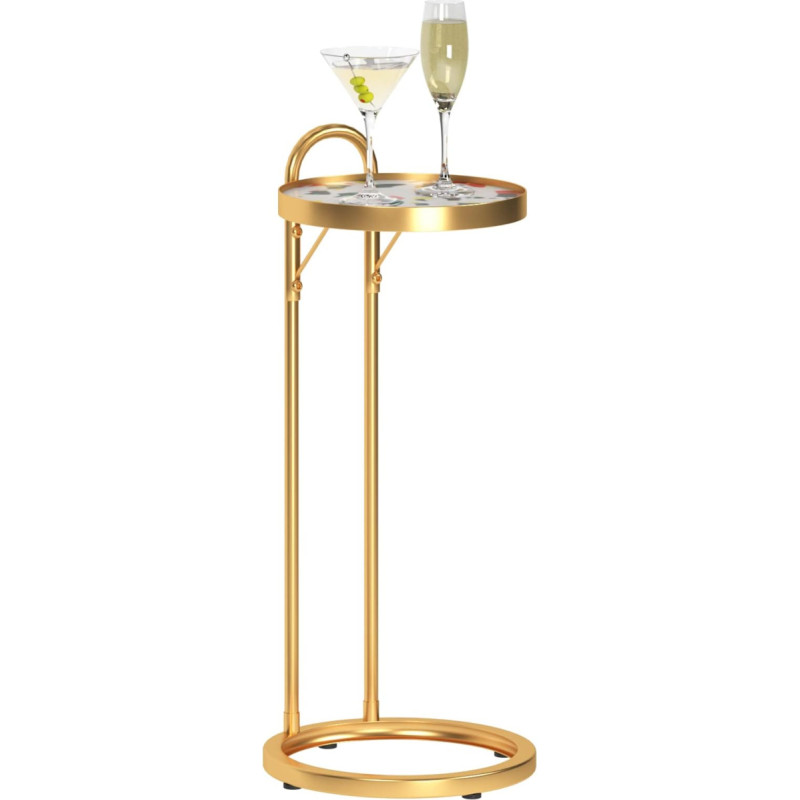 SogesHome Side Table C Shape Round Coffee Table Sofa Table with Carry Handle with Terrazzo Pattern Top Champagne Cocktails Martini Side Table Couch Bedside Table for Living Room Bedroom