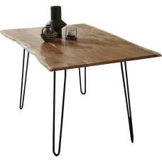 SAM Hannah Dining Room Table 90 x 90 cm Real Wane, Natural Acacia Wood, Solid Wane, with Hairpin Frame, Matte Black