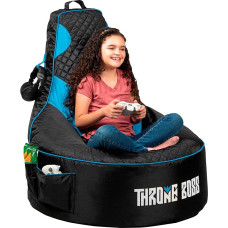 Throne Boss Gaming Bean Bag for Kids [Cover Only, No Filling] - High Back Bean Bag for Boys, Girls and Gamers with Cup Holder (Black/Blue)