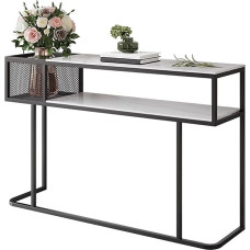 lyxamjrzyp Marmor Konsolentisch, Langer Console Table mit Metallrahmen, Schmaler Flurtisch für Eingang, Wohnzimmer oder Büro(Black,47.2in/120cm)