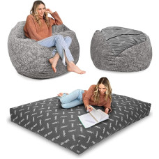 CordaRoy's Pear Shape Convertible Faux Fur Bean Bag Bean Bag to Sun Lounger - Shark Tank Grey Super King