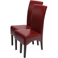 Mendler Set of 2 Latina Dining Chairs / Kitchen Chairs / Leather / Red / Dark Legs
