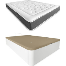 DUÉRMETE ONLINE White Memory Foam Mattress Organic Natural Thickness 24 cm + Wooden Box Spring Bed High Capacity Colour 90 x 190 cm