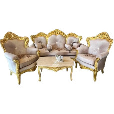 Light Brown Colour Sofa Set, French Louis Style Couch Sofa, Retro Baroque Rococo Style in Gold Finish for Living Room Decor for Hotel Lobby Decor