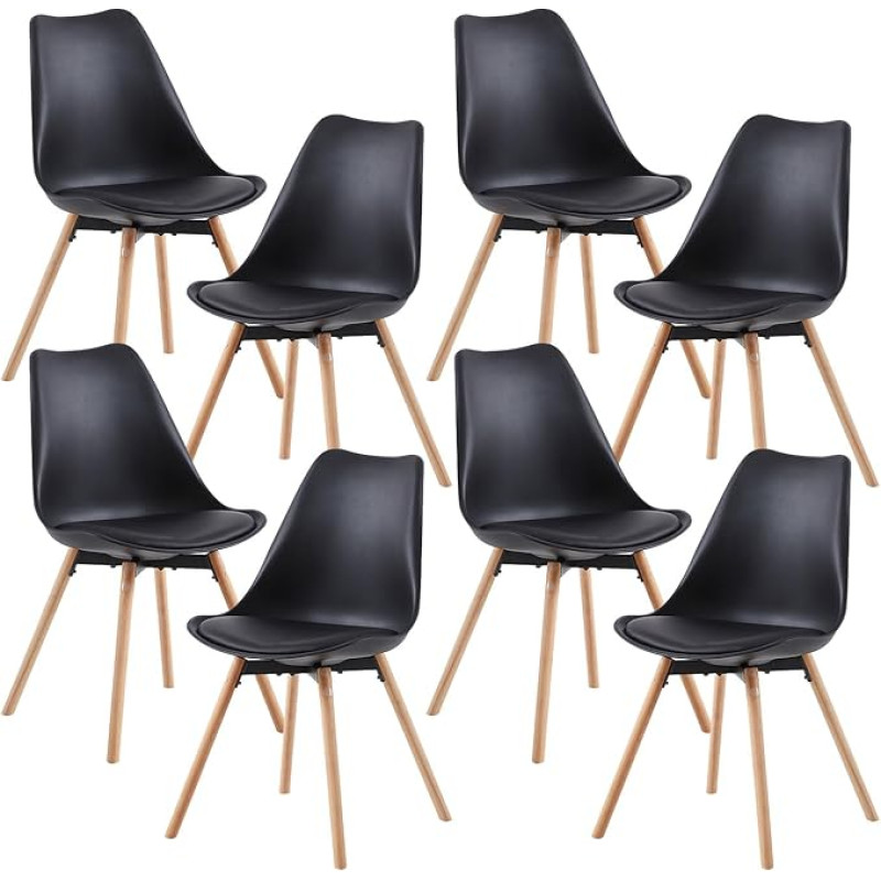 anrekl Dining Room Chairs Set of 8 Padded Kitchen Chairs Dining Chairs with Solid Wood Beech Leg for Dining Room Living Room Bedroom Kitchen, Black