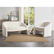 Vente-unique - Sofa 2 seater & armchair - Bouclé fabric - White - OSSANA