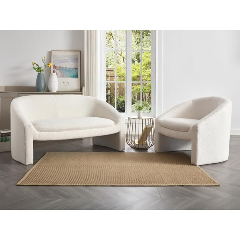 Vente-unique - Sofa 2 seater & armchair - Bouclé fabric - White - OSSANA