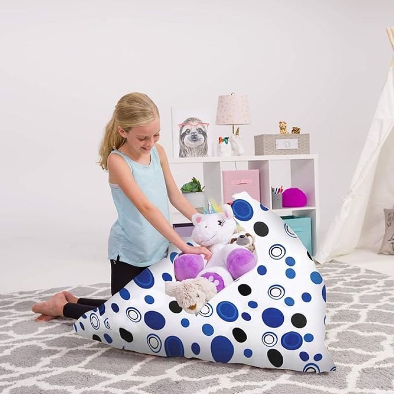 Posh Creations 200L Blue & White Linen Bubble Bean Bag Bean Bag for Kids Teens and Adults