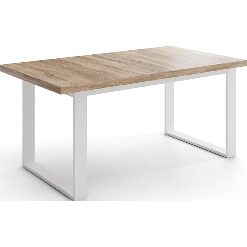 WFL GROUP Rectangular Loft Dining Table for Living Room, Loft Style Industrial Dining Table with White Metal Feet, Extendable Dining Table from 160 cm to 200 cm, Made in EU, Sonoma Oak