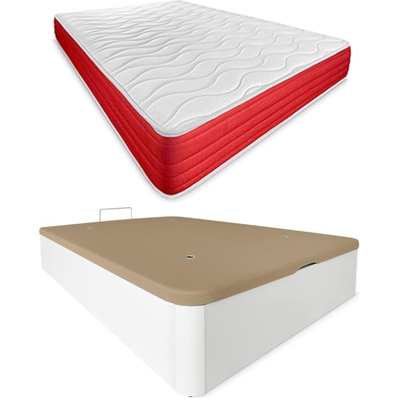 DUÉRMETE ONLINE Lite Reversible Memory Foam Mattress + Wooden Box Spring Bed Large Capacity Polyurethane PU 105 x 190 cm