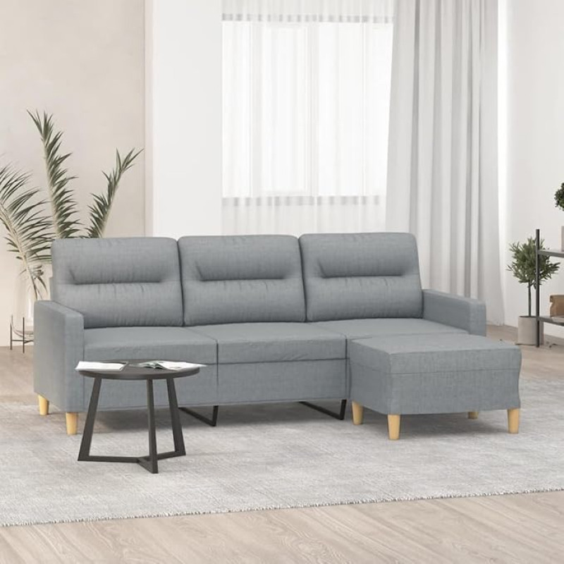 ZEYUAN 3201073 3-Seater Sofa with Stool, Light Grey, 180 cm Fabric, Sofas & Couches, Sofa Living Room, Sofa for Teenager's Room, Relax Sofa, Sofa for Bedroom, Upholstered Sofa