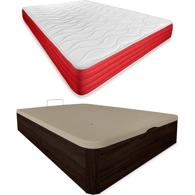 DUÉRMETE ONLINE Lite Reversible Memory Foam Mattress + Wooden Box Spring Bed Large Capacity Polyurethane PU 135 x 190 cm
