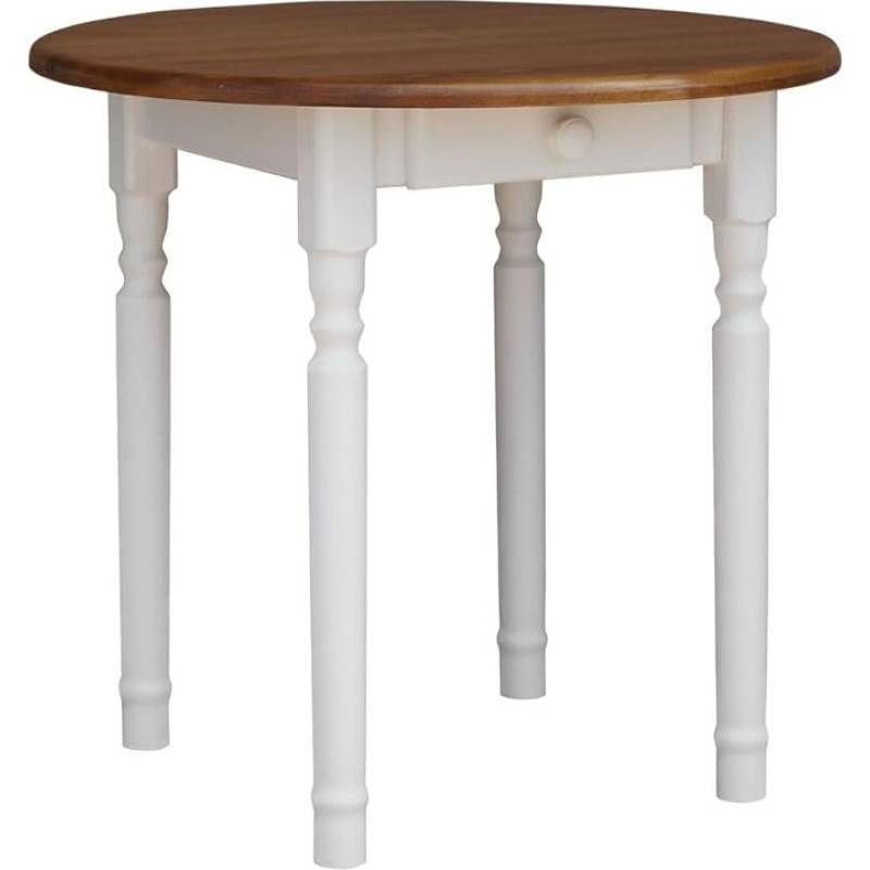 k koma Round Pine Table Dining Table Wood Kitchen Table White Drawer Country House Style Oak (70 cm)