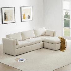 Kislot Oversized Modular Sectional Fabric Sofa Set, FSC Certified Extra Large L Shaped Couch Reversible Chaise Modular Sectional Couch, 112 Inch Width, 4 Seat Modular Sofa with Storage Ottoman