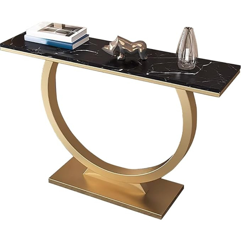 lyxamjrzyp Modern Console Table, Slim Long Console Table for Living Room or Hallway, Marble Top, Sofa Table Shelf (Black, 47.2 inches/120 cm)