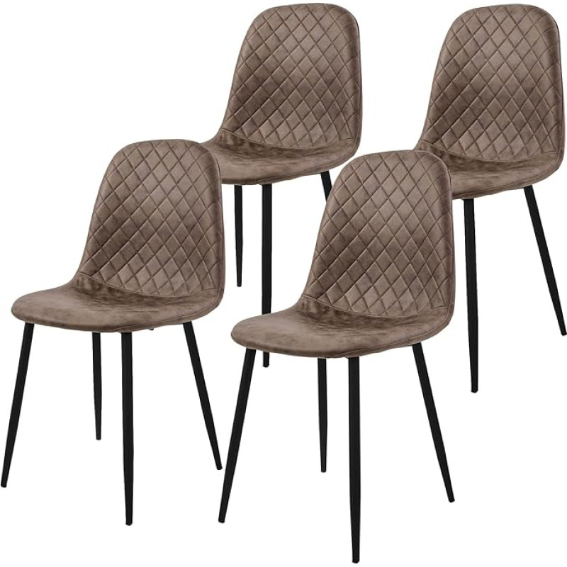 ML-Design Dining Room Chairs, Set of 4, Brown, Faux Leather Kitchen Chairs, Living Room Chair with Backrest, Upholstered Chair with Metal Legs, Ergonomic Chair for Dining Table, Dining Room Chair,