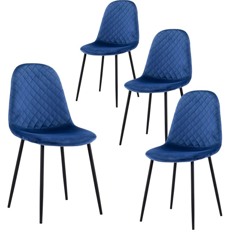 GOLDFAN Set of 4 Dining Room Chairs Velvet Green Velvet Chairs Modern Elegant Kitchen Chairs Living Room Chair with Black Chair Legs, Blue