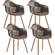 GrandCA HOME Set of 4 Dining Chairs, Nordic Kitchen Chairs, Upholstered Chairs with Patchwork Armrests, Modern Armchairs with Beech Wood Legs, Brown+Grey