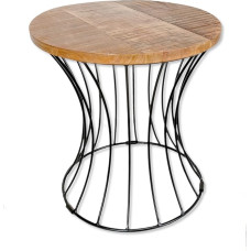 DARO DEKO Mango Wood Side Table Natural with Metal Frame Black Diameter 43 cm x 47 cm Flower Stool Couch Table