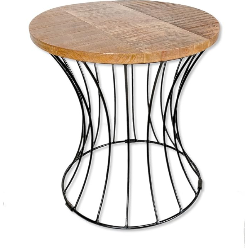 DARO DEKO Mango Wood Side Table Natural with Metal Frame Black Diameter 43 cm x 47 cm Flower Stool Couch Table