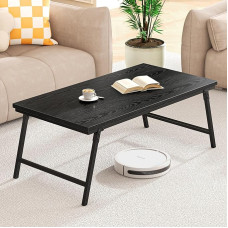 Coffee Table, Folding Living Room Table, Table Leg Buckle Design, No Assembly Required, Suitable for Living Room, Bedroom, Office, Wooden Coffee Table, 105 x 55 x 40 cm, Black