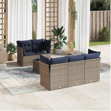 Rantry 6-TLG. Garten-Sofagarnitur mit Kissen Grau Poly Rattan Gartenlounge Model3217251