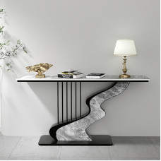 Moderner Konsolentisch aus Kunstmarmor, Eingangstisch mit goldenem Metallfuß, rechteckige schmale Konsole, langer Sofatisch, Akzenttisch für kleine Räume, Wohnzimmer, Büro, Foyer, Eingangshalle