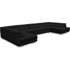 KREATIVE FURNITURE & DESIGN Miami U Corner Sofa XXL Corner Sofa with Sleep Function and Two Bed Boxes in Dark Grey - Big Sofa Living Landscape for Optimal Comfort and Style