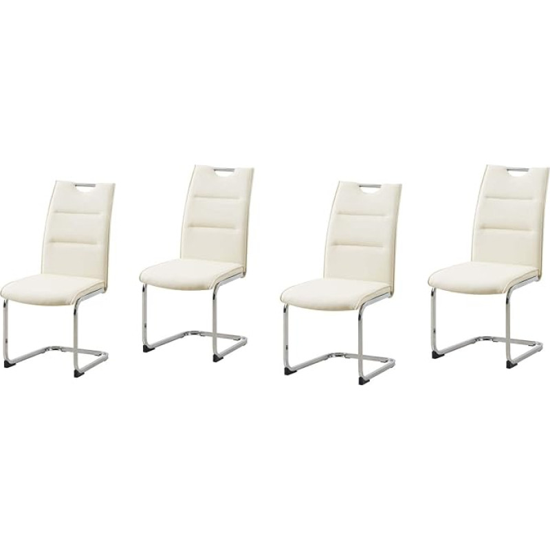 HTI-Line DannyC Cantilever Dining Room Chairs PU Cream Faux Leather Set of 4