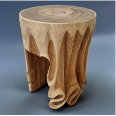 Suar MADURA Wooden Side Table - Flower Pedestal with Carving - Carved Stool with Diameter 34 cm and a Height of 45 cm