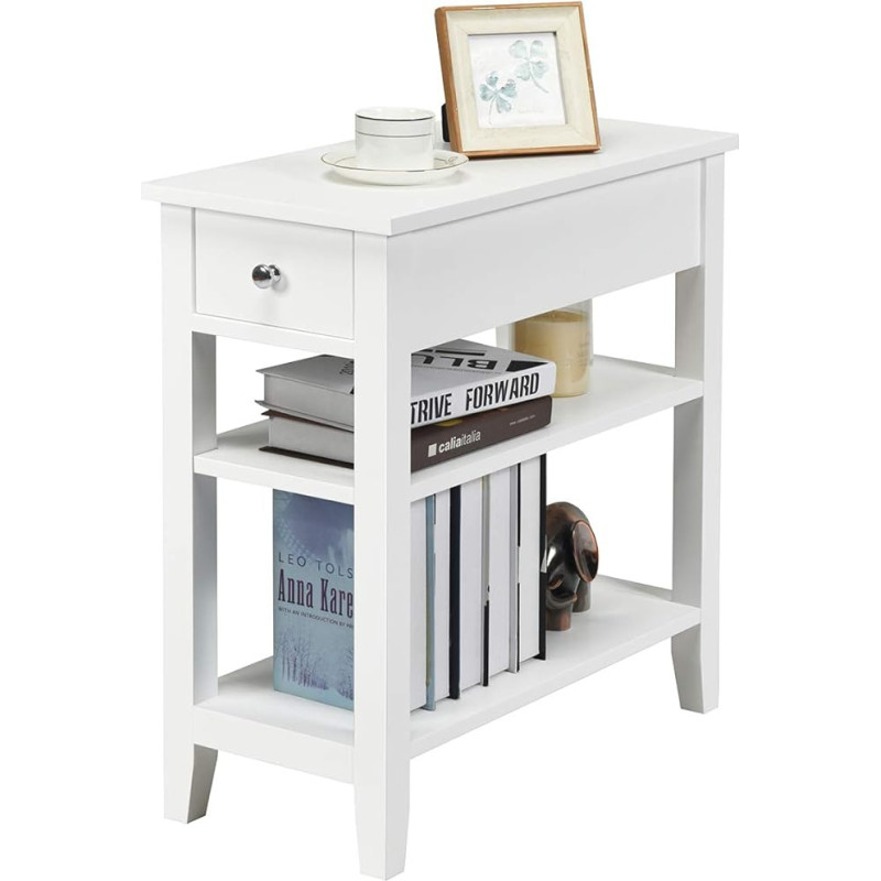 GIANTEX Narrow Console Table, Bedside Table, Telephone Table, Wood, Hallway Table, Entrance Table with Drawer and 2 Shelves, Coffee Table, Bedside Cabinet, Telephone Cabinet, Sideboard, 60 x 29 x 61