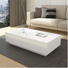 Coffee Table White High Gloss with Storage Space - Modern Rectangular Table with 4 Drawers for Living Room & Home Office, High Gloss Finish & Storage Organiser 95 x 60 x 31 cm