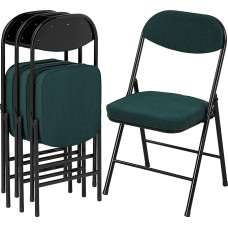 HOMCOM Set of 4 Folding Chairs Portable Indoor Dining Chairs with Padded Seats and Corduroy Backrests and Steel Frame Supports up to 120 kg, Blue