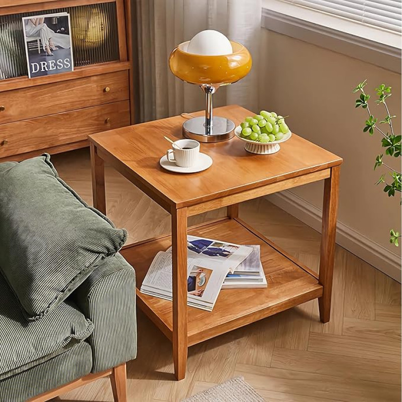 GHBXJX Square Coffee Table Solid Wood Couch Side Table with Storage Space Wooden Table Living Room Table Modern Living Room Table Small Coffee Table Rubber Wood 50 x 50 x 60 cm Cherry