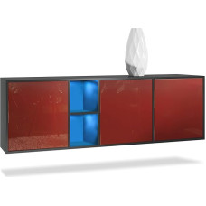 Vladon Cuba Chest of Drawers, Made in Germany, Matte Black / Bordeaux High Gloss - Modern Sideboard for Your Living Area - (W x H x D) 182 x 53 x 35 cm