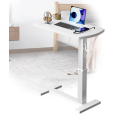 ACLFF Side Table for Sofa with Wheels, Side Table Couch C Shape, Laptop Table Height Adjustable, Wooden Bedside Table, Height Adjustment 65 cm - 95 cm, for Sofa, Bed, Couch, Office