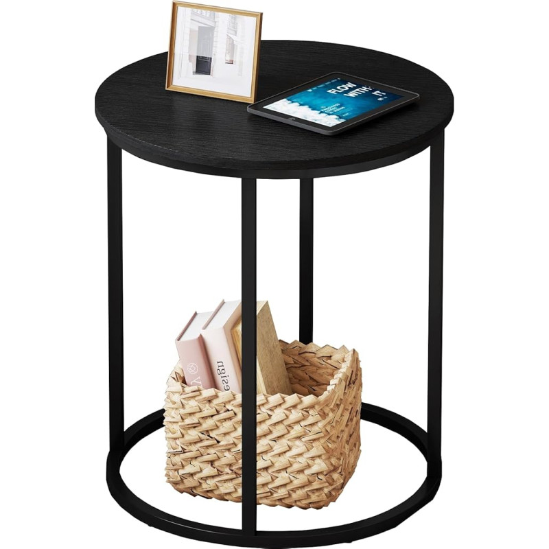 Yusong Round Side Table 20 Inch Small Side Table Bedside Table Modern Bedside Table for Living Room Bedroom Office Small Spaces Black
