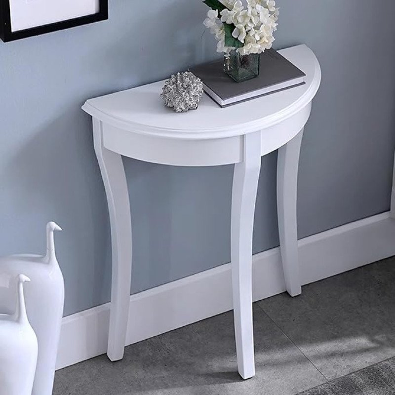 ZEOPLE Half Moon Console Table Made of Wood, Narrow, Semicircular Entrance Table, Modern Hallway Table for Living Room, Hallway, Foyer, Corridor, Office (White)