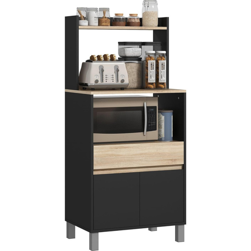 HOMCOM Microwave Furniture, Kitchen Buffet with Drawer Cabinet and Top Shelf, Microwave Furniture Kitchen Storage for Dining Room, Living Room, 60 x 40 x 131 cm, Natural and Black